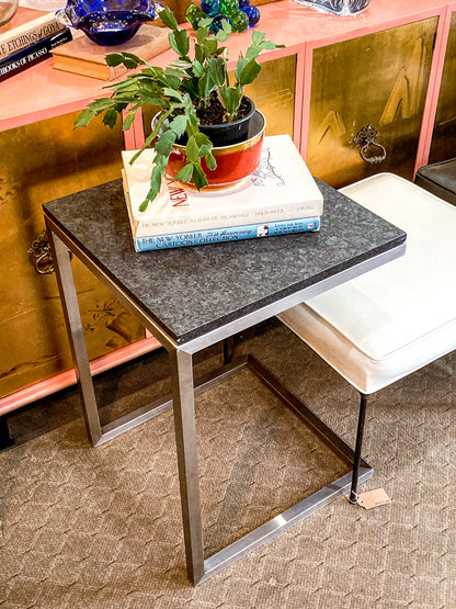 MCM Style Black Stone Top Chrome Tuckable Sliding Accent Table Desk