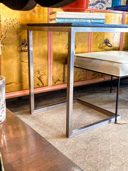 MCM Style Black Stone Top Chrome Tuckable Sliding Accent Table Desk