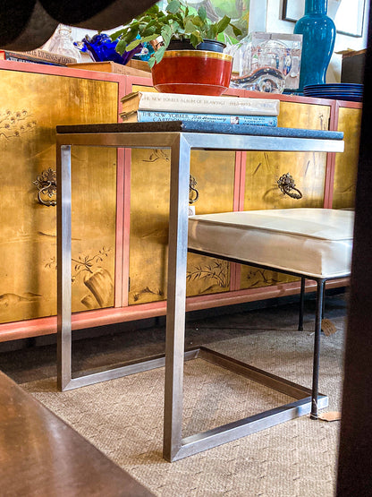 MCM Style Black Stone Top Chrome Tuckable Sliding Accent Table Desk