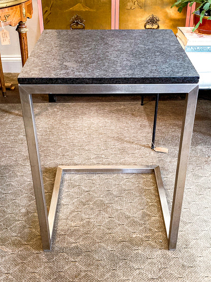 MCM Style Black Stone Top Chrome Tuckable Sliding Accent Table Desk