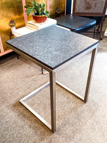 MCM Style Black Stone Top Chrome Tuckable Sliding Accent Table Desk