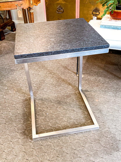 MCM Style Black Stone Top Chrome Tuckable Sliding Accent Table Desk