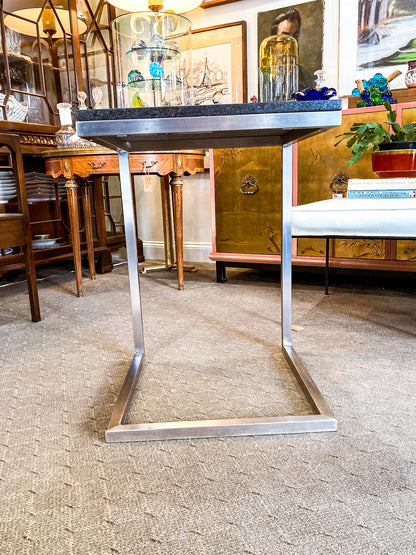 MCM Style Black Stone Top Chrome Tuckable Sliding Accent Table Desk