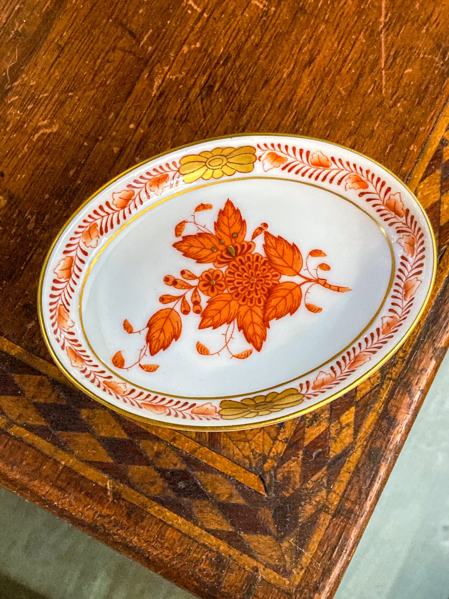 Miniature Herend Chinese Bouquet Hand Painted Porcelain Trinket Ring Dish