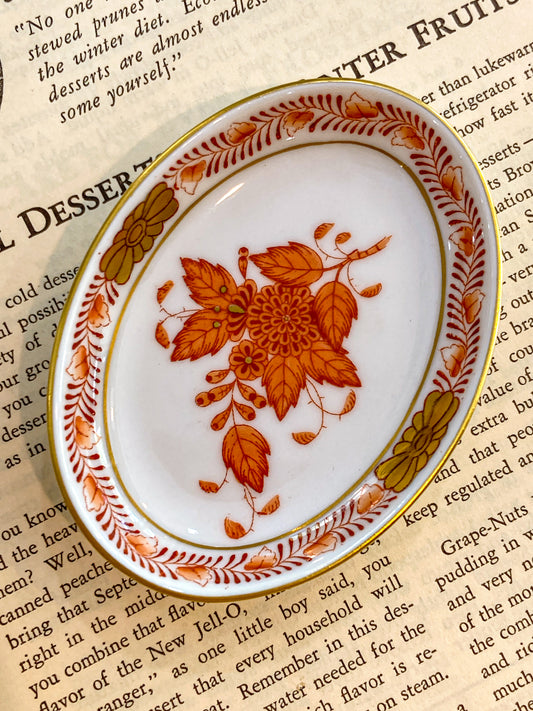 Miniature Herend Chinese Bouquet Hand Painted Porcelain Trinket Ring Dish