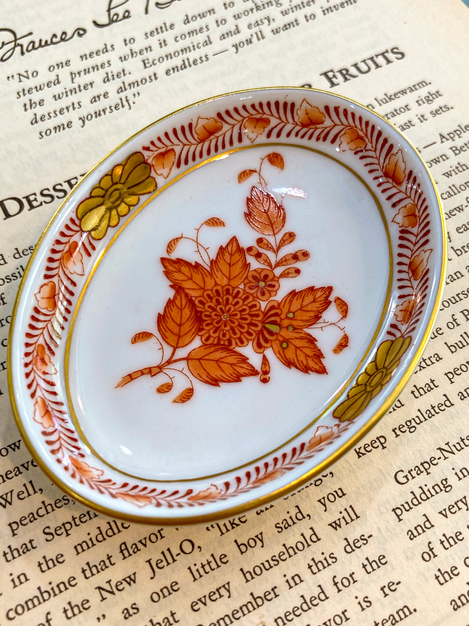 Miniature Herend Chinese Bouquet Hand Painted Porcelain Trinket Ring Dish