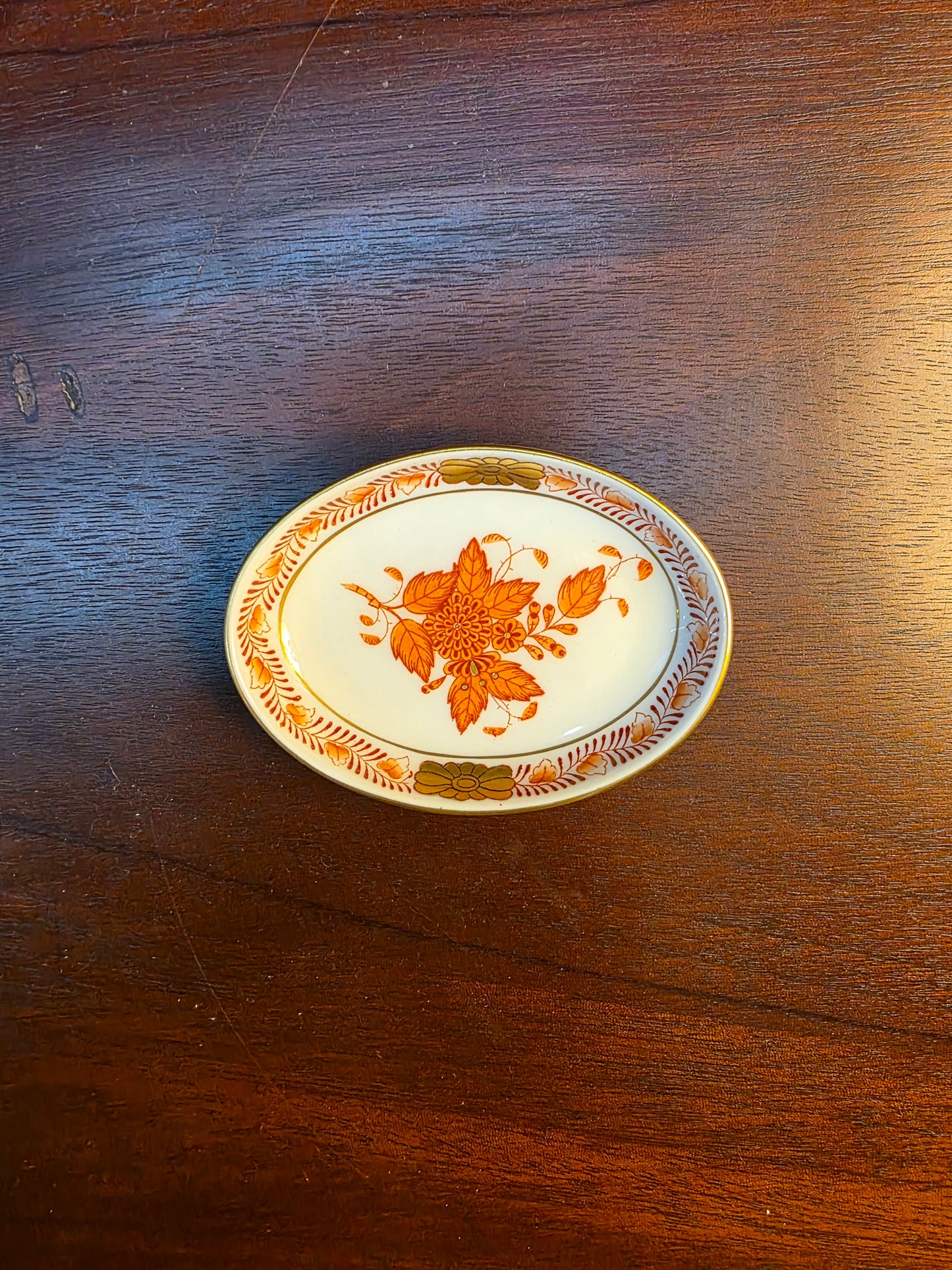 Miniature Herend Chinese Bouquet Hand Painted Porcelain Trinket Ring Dish