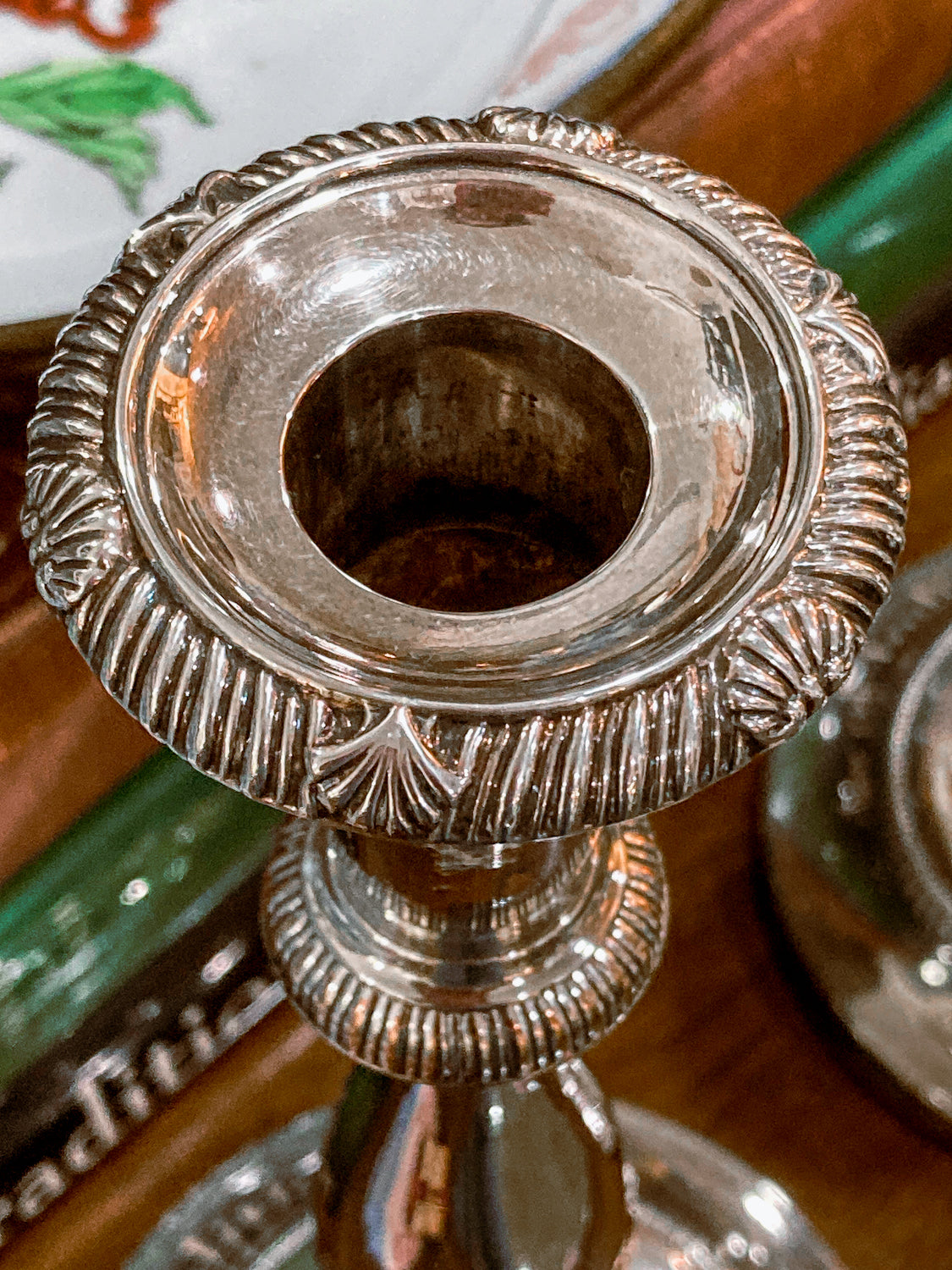 Pair 20th Century Georgian Style Silver-Plated Tall Weighted Candlesticks