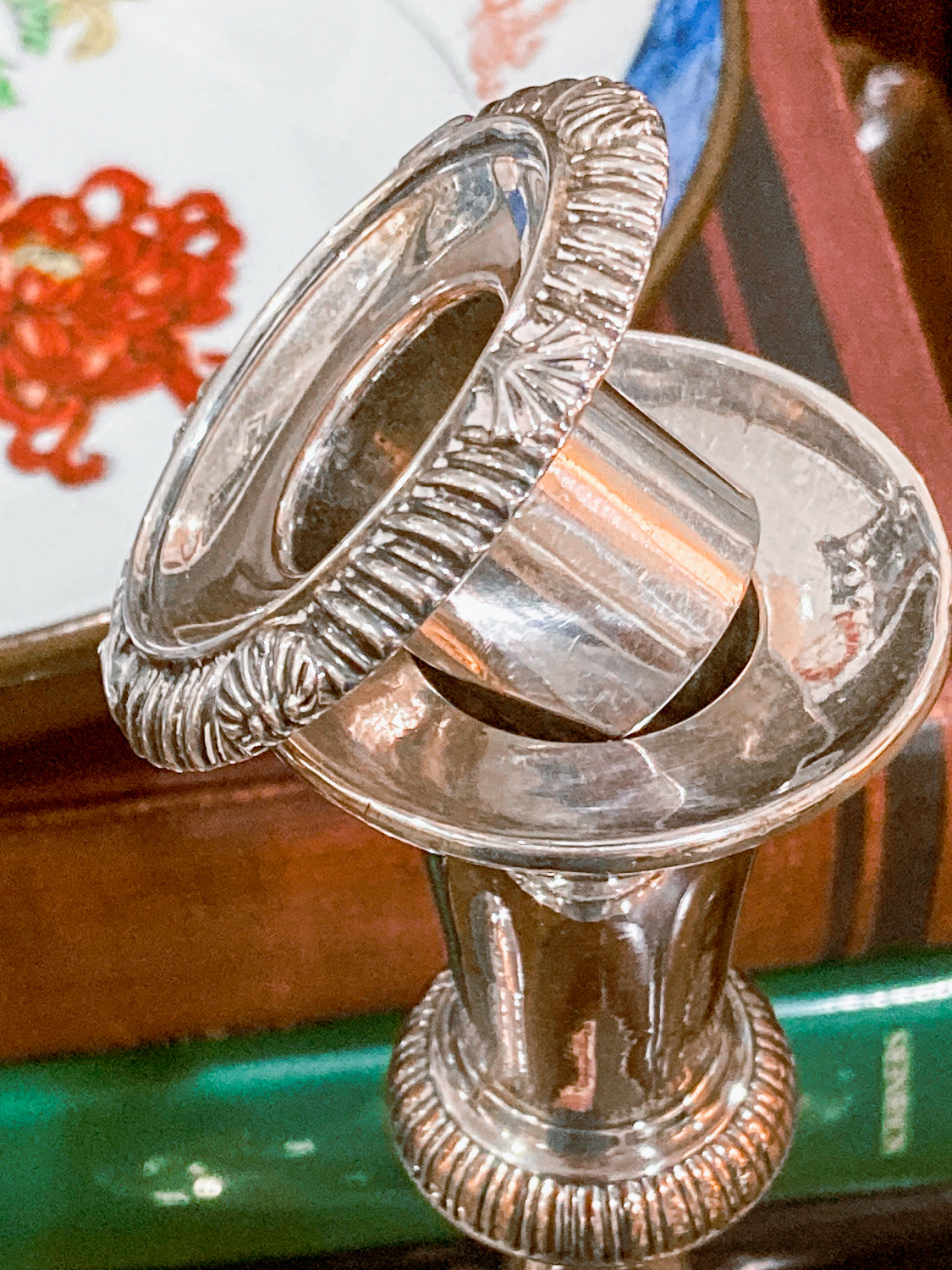 Pair 20th Century Georgian Style Silver-Plated Tall Weighted Candlesticks