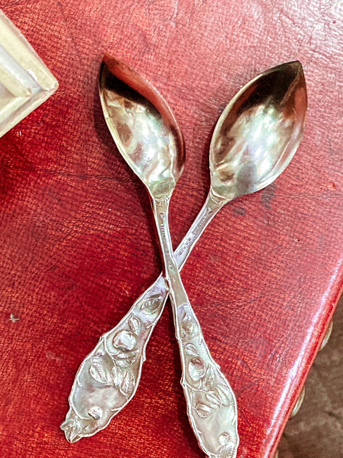 Pair Antique 1907 Watson Sterling Silver Orange Pattern Citrus Spoons