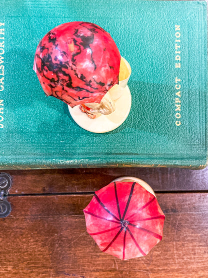 Pair Antique Celluloid Folk Figural Couple with Umbrellas Toothpick Holders