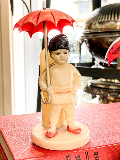 Pair Antique Celluloid Folk Figural Couple with Umbrellas Toothpick Holders