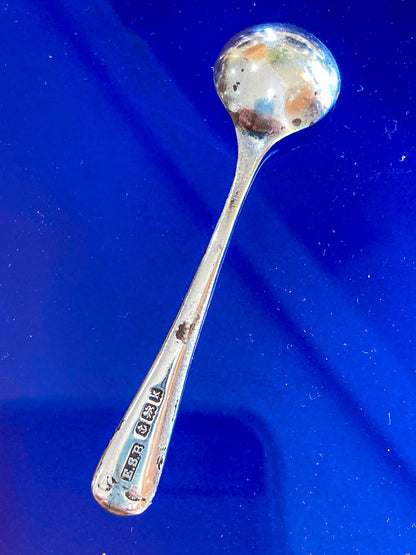 Pair Antique Mappin & Webb Sterling Silver Cobalt Glass Footed Salt Cellars