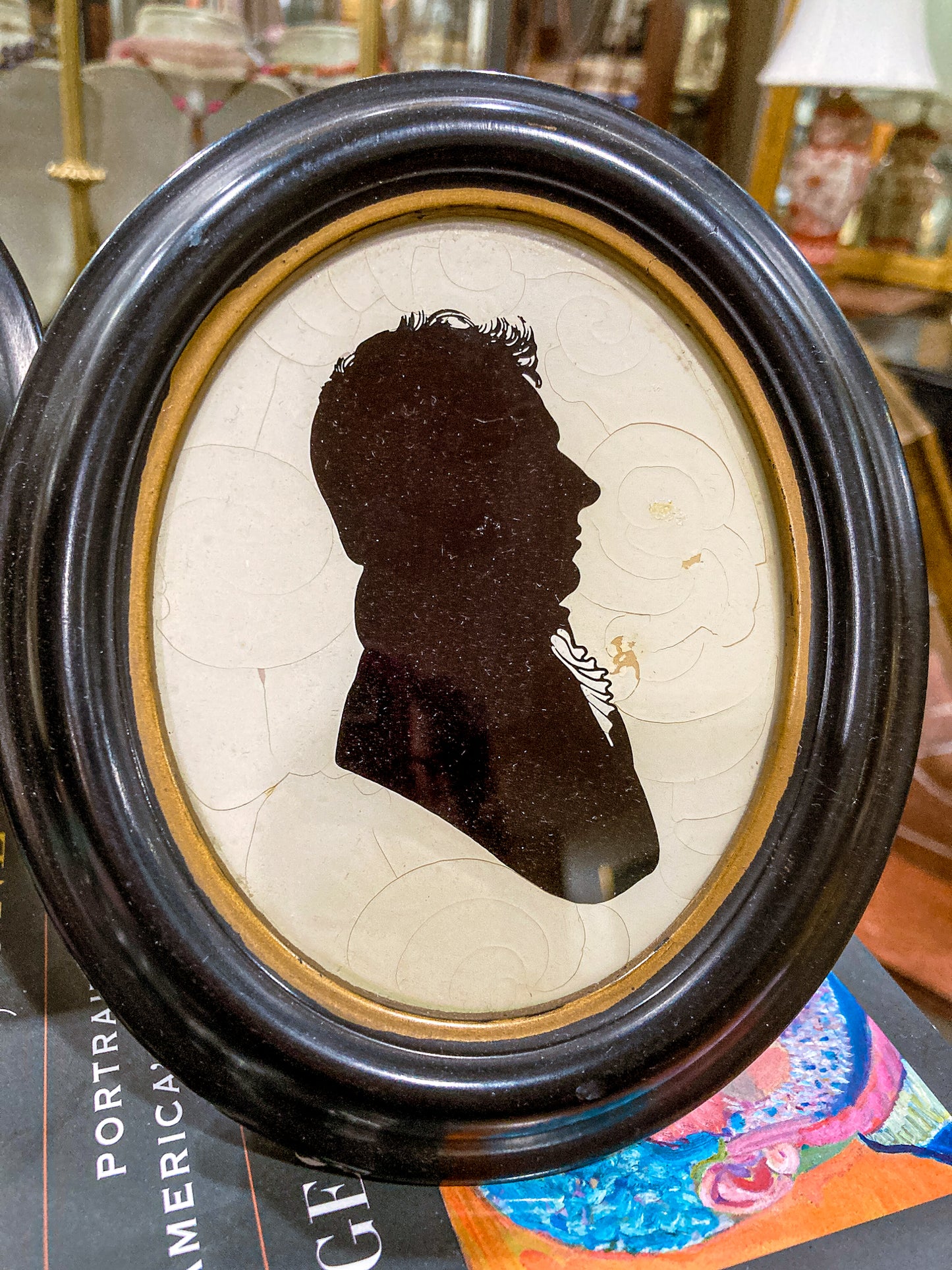 Pair Antique Style 19th Century Massachusetts Figures Framed Silhouettes