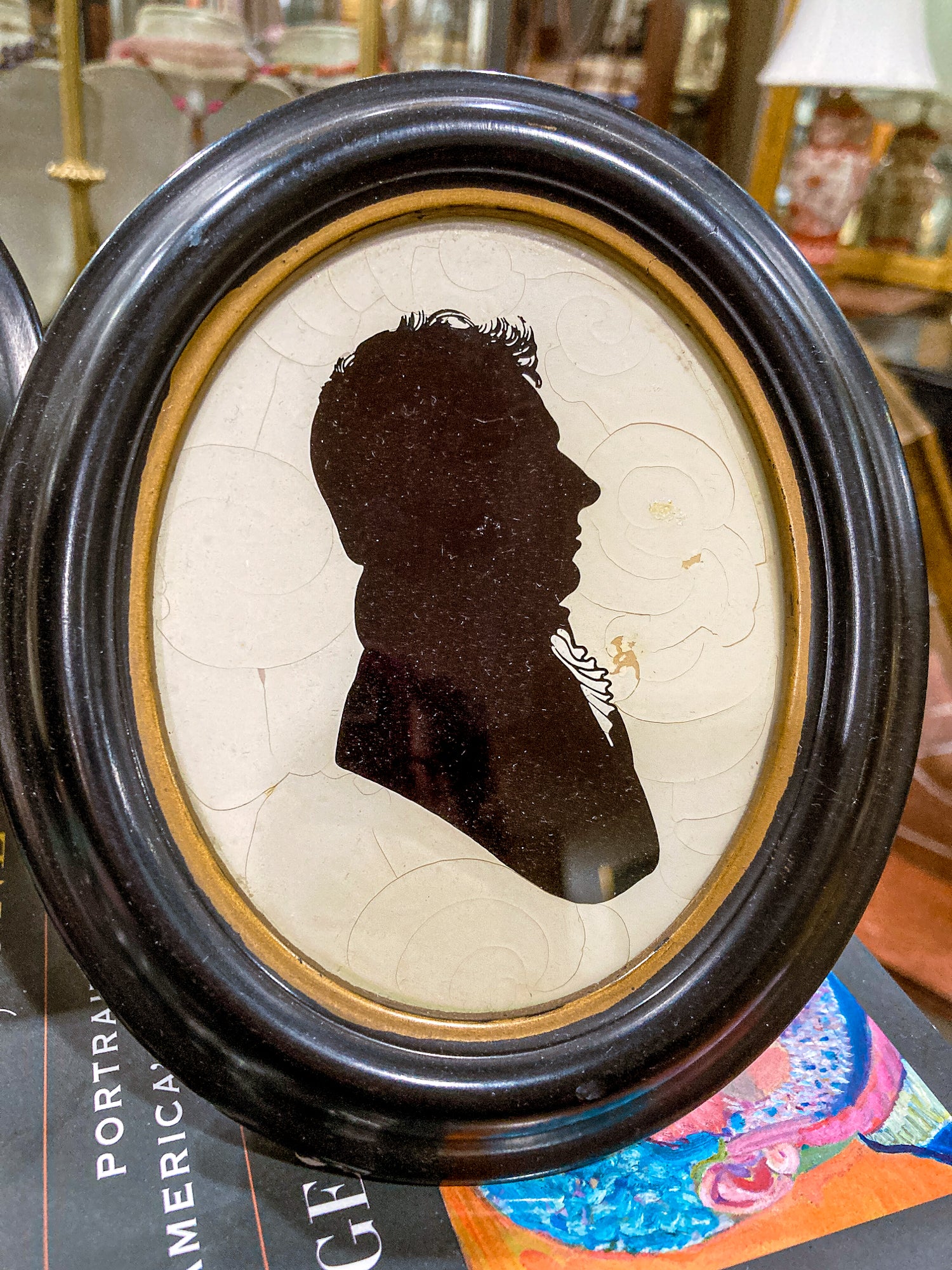 Pair Antique Style 19th Century Massachusetts Figures Framed Silhouettes