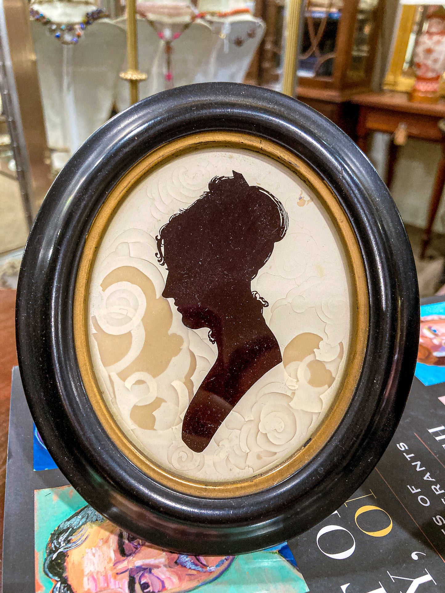 Pair Antique Style 19th Century Massachusetts Figures Framed Silhouettes