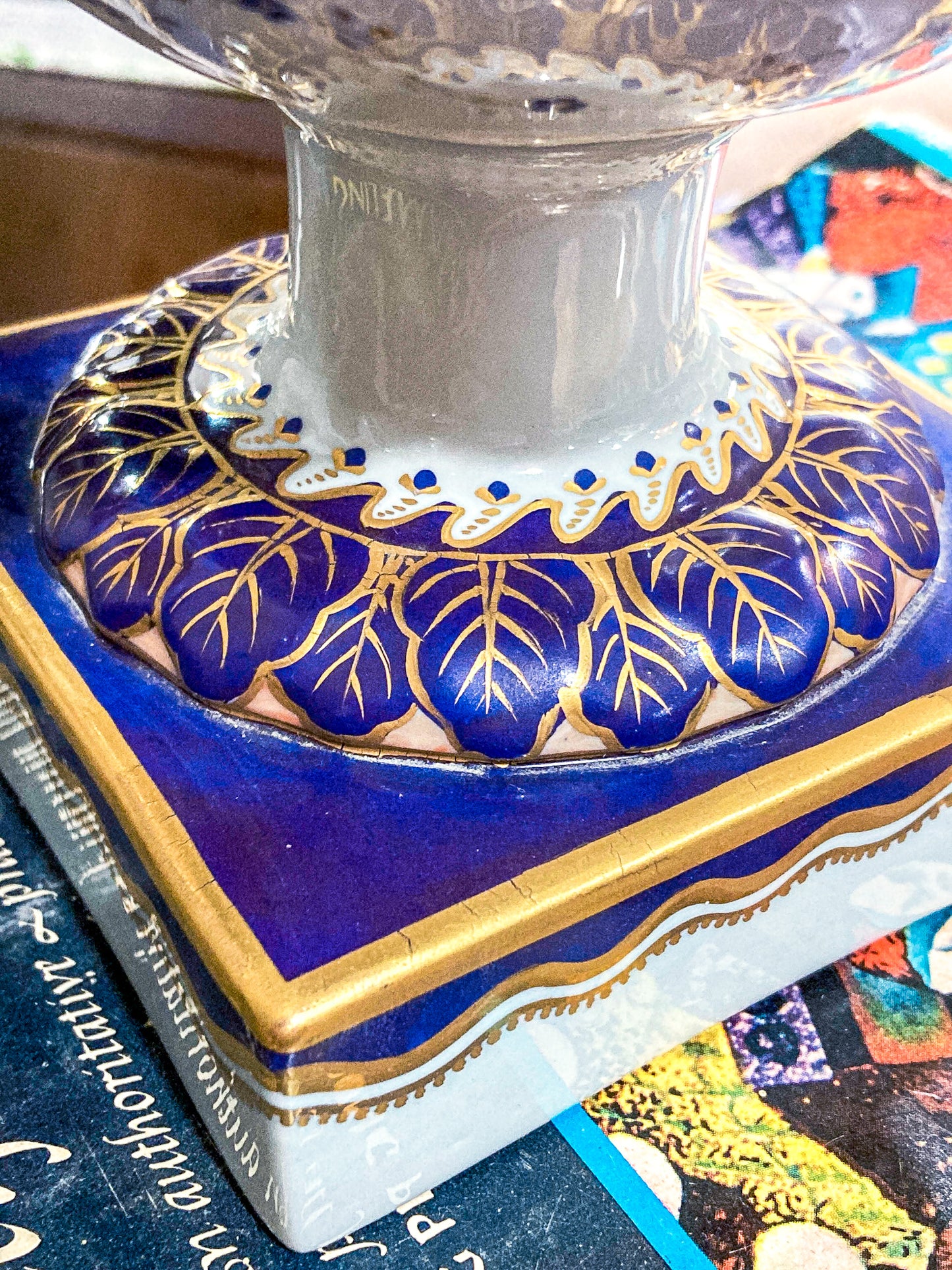 Pair Vintage 1980's 18th Century Style Blue White Gold Mottahedeh Porcelain Urns