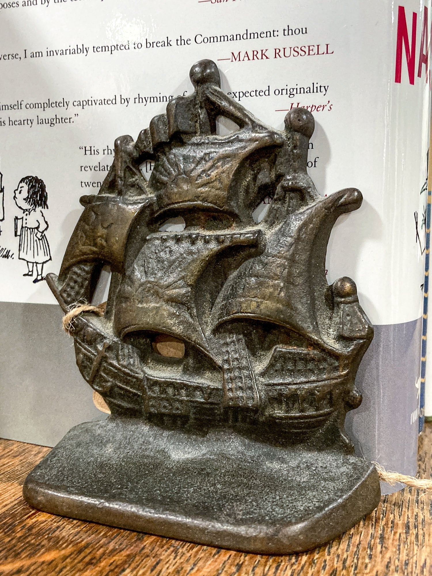 Pair Vintage Bronze Cast Metal Sailboat Pirate Ship Sculptural Bookends