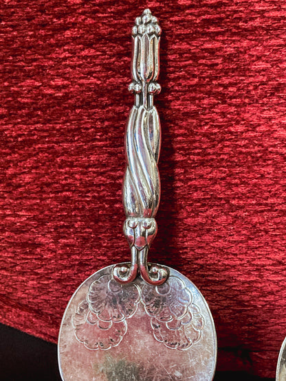 Pair Vintage Georg Jensen Pattern #91 Sterling Silver Fish Serving Set