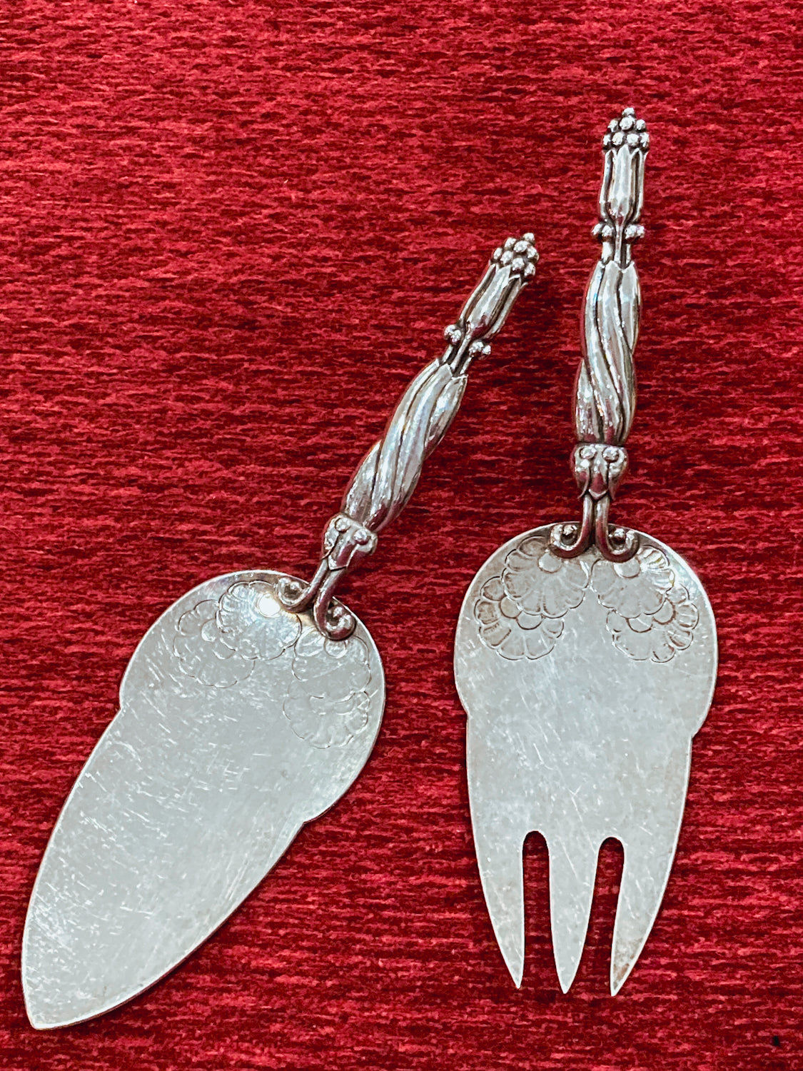 Pair Vintage Georg Jensen Pattern #91 Sterling Silver Fish Serving Set