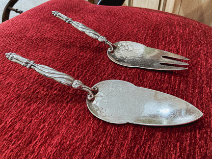 Pair Vintage Georg Jensen Pattern #91 Sterling Silver Fish Serving Set
