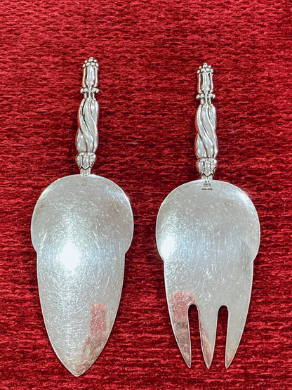 Pair Vintage Georg Jensen Pattern #91 Sterling Silver Fish Serving Set