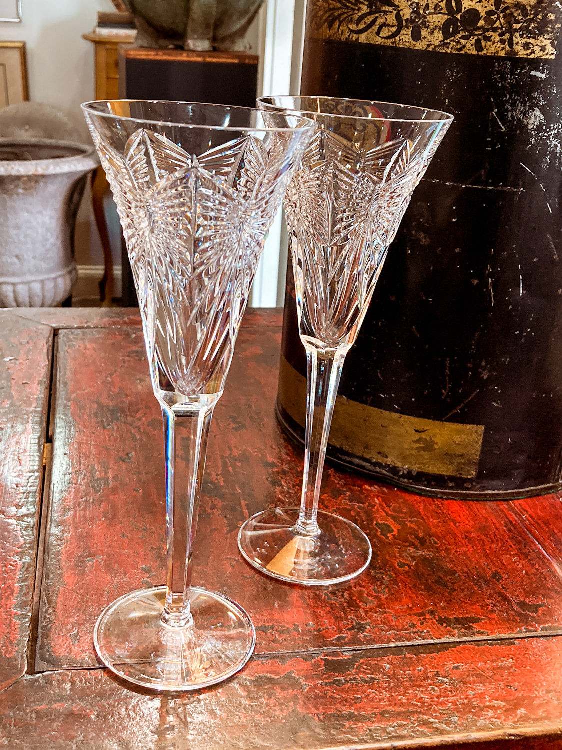 Waterford Millennium Series Happiness Crystal Toasting Flutes Glassware Pair