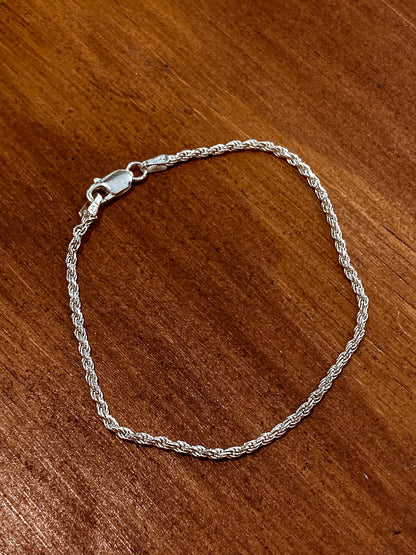 Radiant Italian 925 Sterling Silver Twisted Rope 7-Inch Chain Bracelet