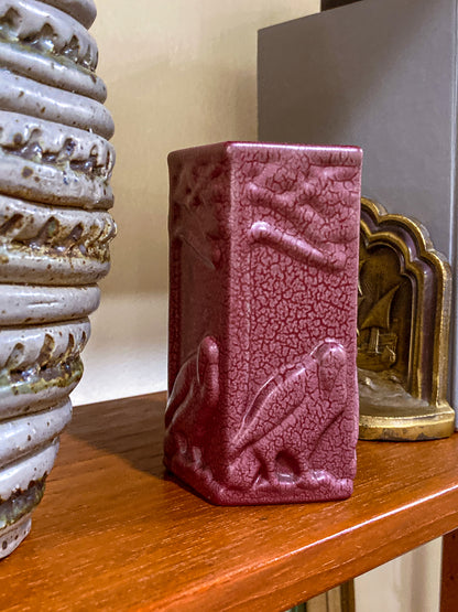 Rare Antique Rookwood 1922 Oxblood Bird Vine 5-Sided Small Ceramic Vase