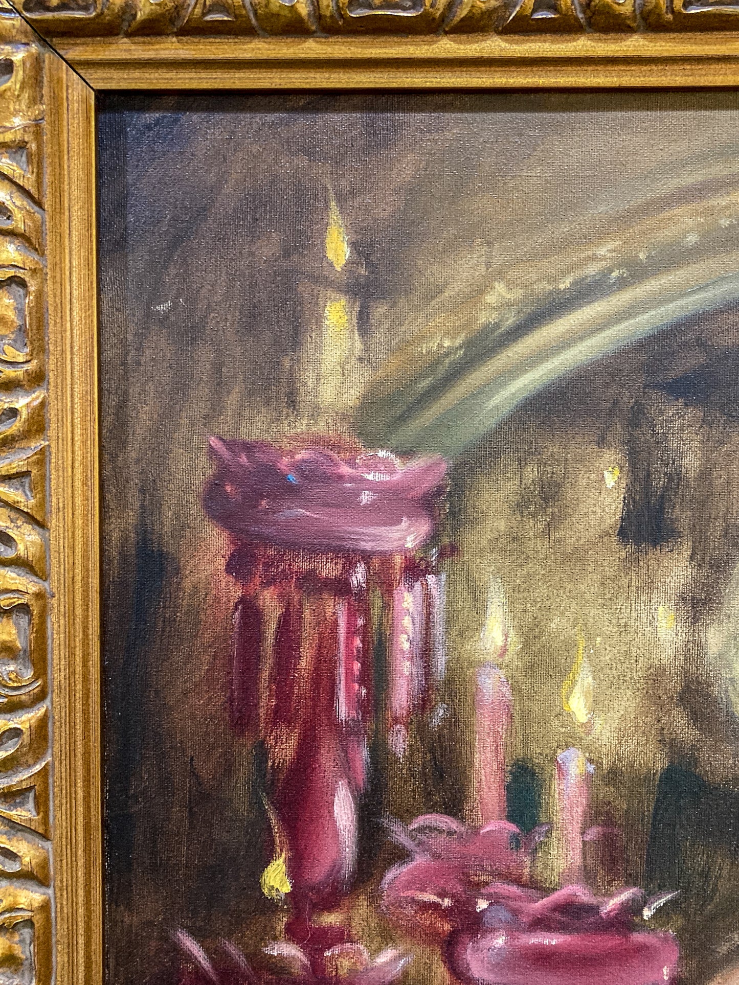 Antique Inspired Woman in Mirror Robert Martin (1918-1998) Framed Oil Canvas Painting