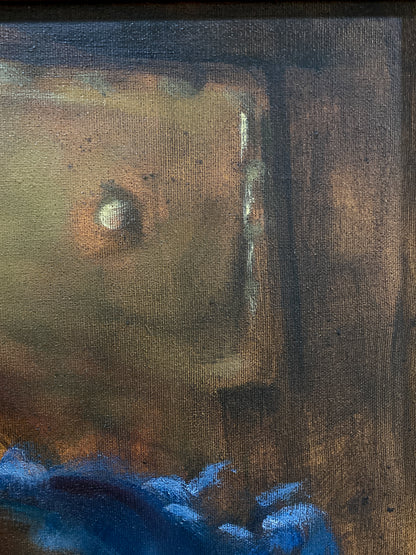 Antique Inspired Woman in Mirror Robert Martin (1918-1998) Framed Oil Canvas Painting