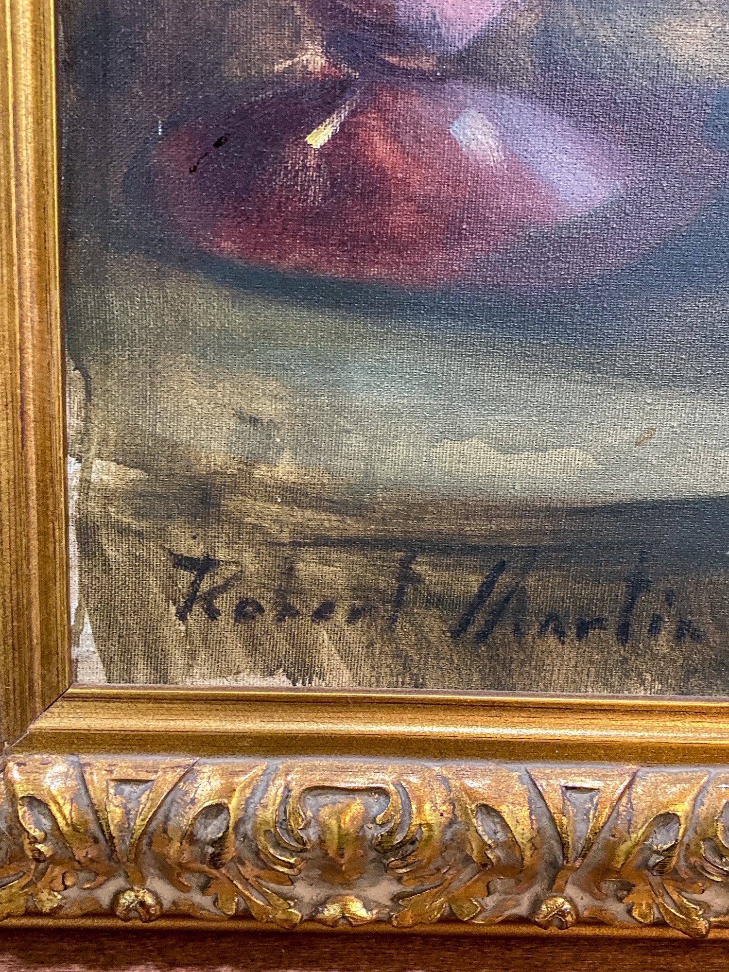 Antique Inspired Woman in Mirror Robert Martin (1918-1998) Framed Oil Canvas Painting