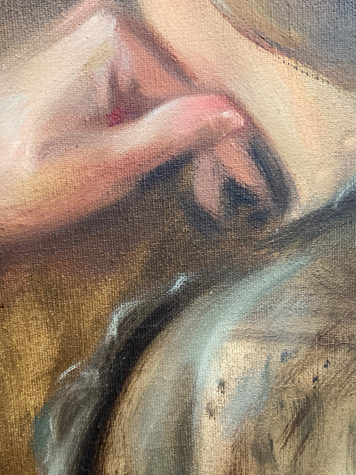 Antique Inspired Woman in Mirror Robert Martin (1918-1998) Framed Oil Canvas Painting