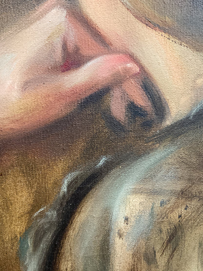 Antique Inspired Woman in Mirror Robert Martin (1918-1998) Framed Oil Canvas Painting