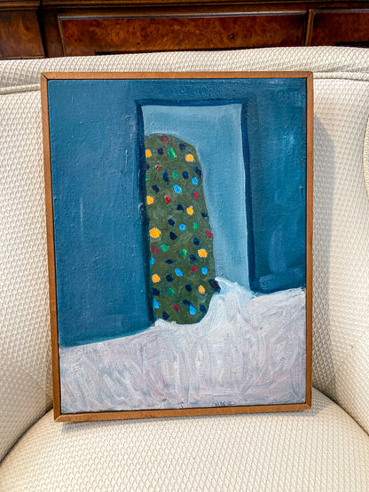 Scott Miller Abstract Shy Christmas Tree Original Framed Canvas Oil Painting