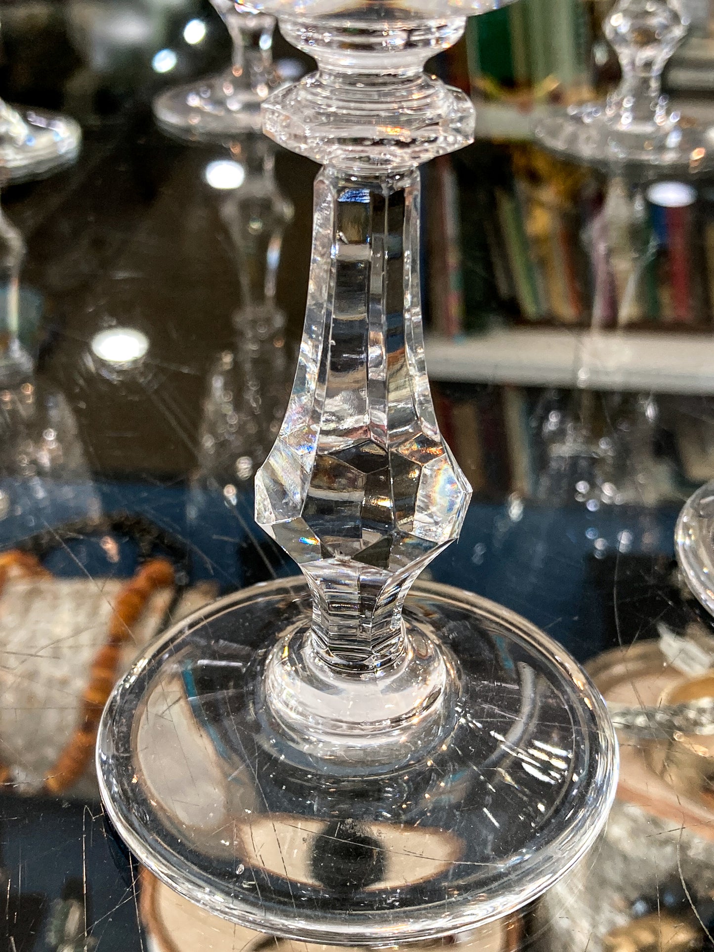 Set of Ten Vintage American Engraved Clear Glass Stemmed Water Goblets