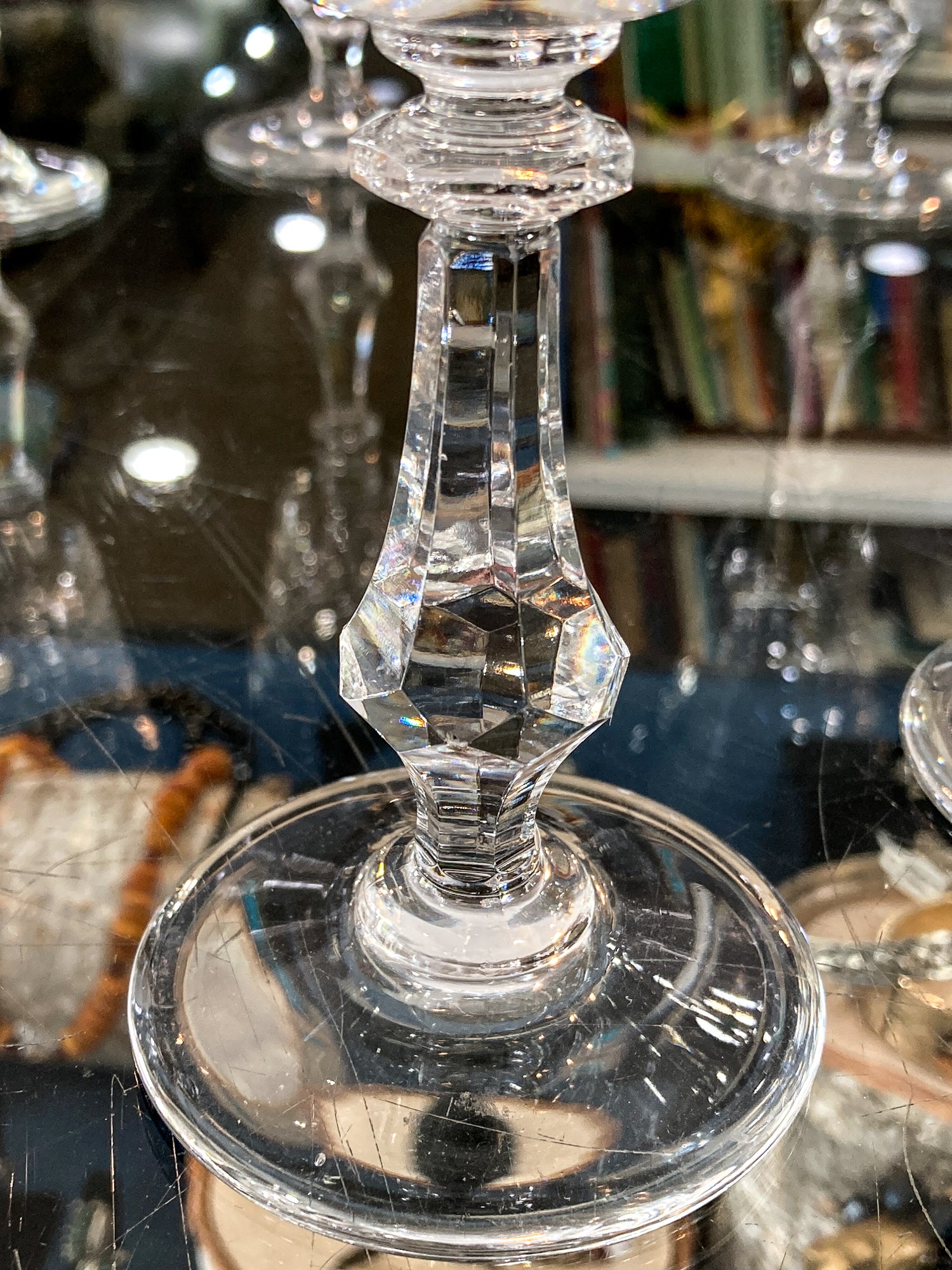 Set of Ten Vintage American Engraved Clear Glass Stemmed Water Goblets