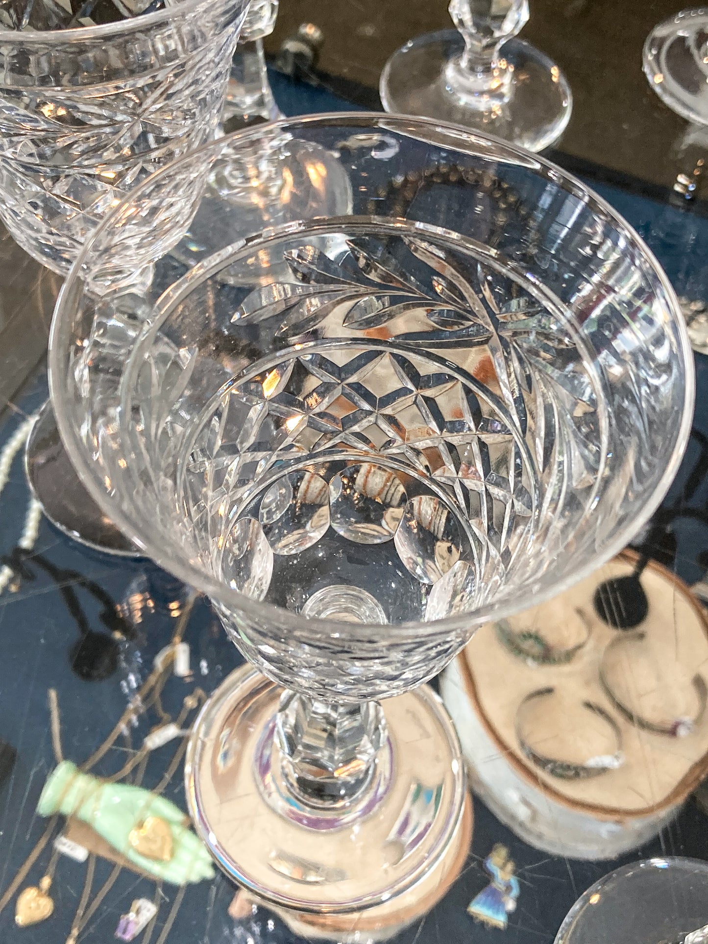 Set of Ten Vintage American Engraved Clear Glass Stemmed Water Goblets