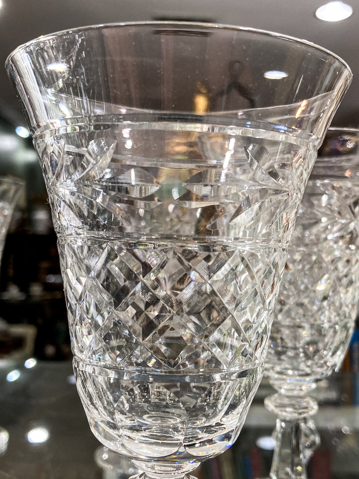 Set of Ten Vintage American Engraved Clear Glass Stemmed Water Goblets