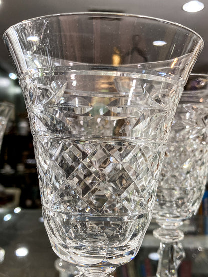 Set of Ten Vintage American Engraved Clear Glass Stemmed Water Goblets