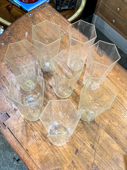 Set of Eight Vintage Venetian Italian Aventurine Hexagon Tall Glasses Barware