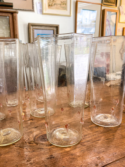Set of Eight Vintage Venetian Italian Aventurine Hexagon Tall Glasses Barware