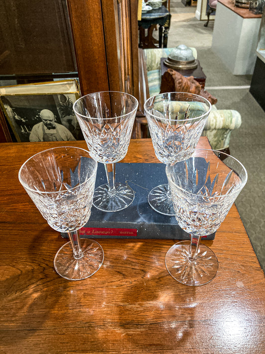 Set of Four Vintage Waterford Lismore Cut Leaded Glass Crystal Wine Glasses