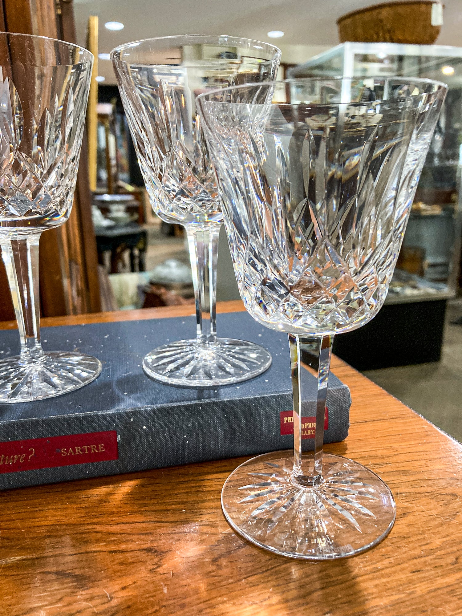 Set of Four Vintage Waterford Lismore Cut Leaded Glass Crystal Wine Glasses