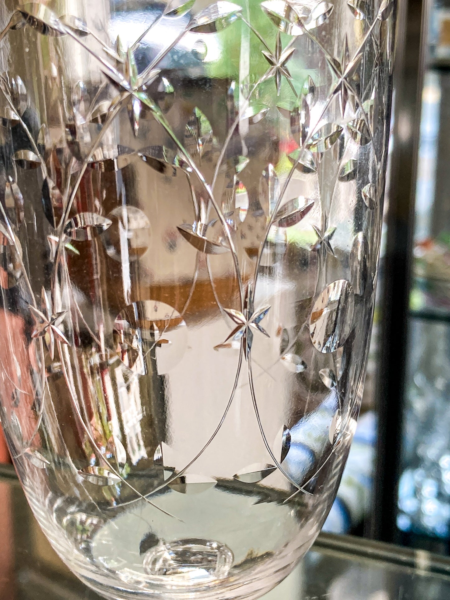 Set of Six Vintage 1940s Starburst Engraved Clear Glass Iced Tea Glasses