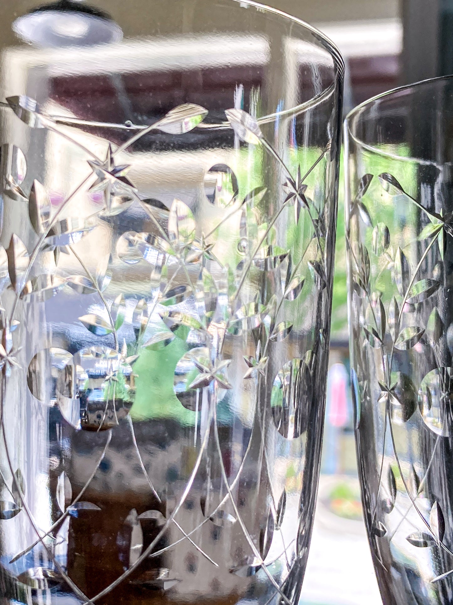 Set of Six Vintage 1940s Starburst Engraved Clear Glass Iced Tea Glasses