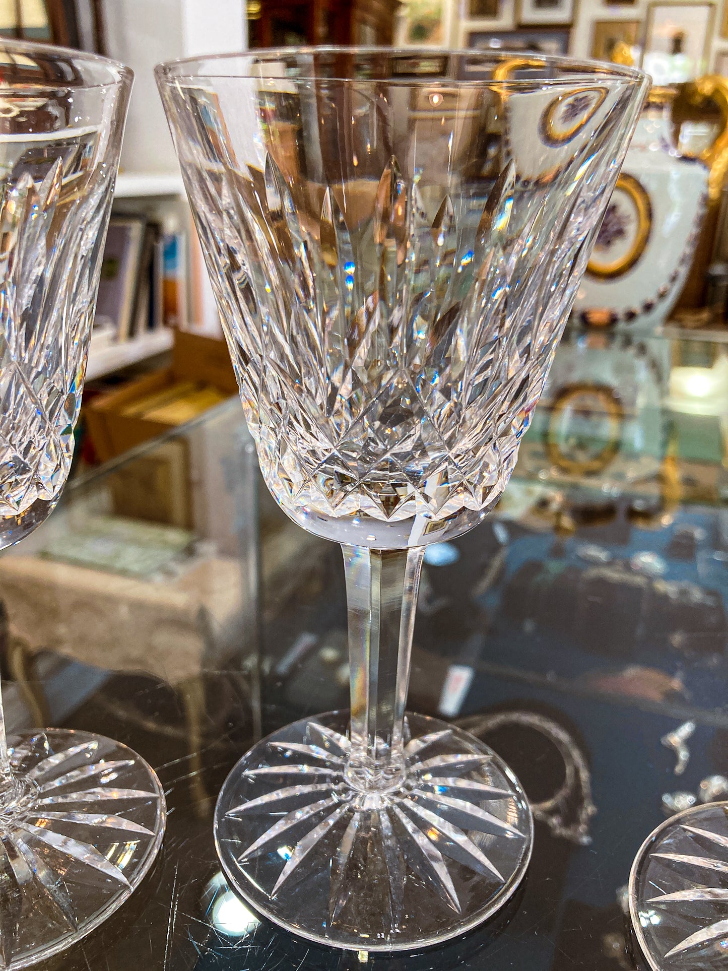 Set of Six Vintage Waterford Clear Crystal Lismore Stemmed Wine Glasses
