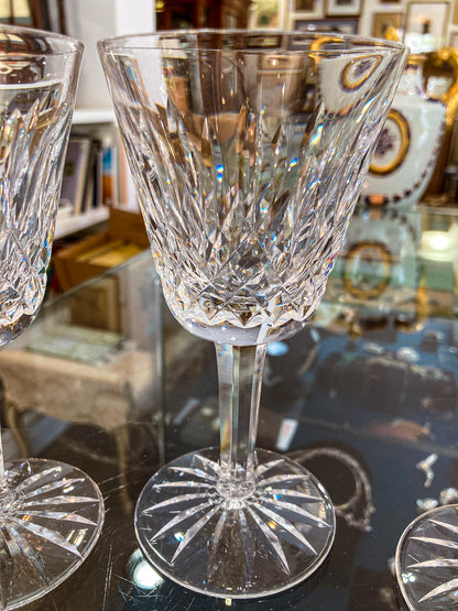 Set of Six Vintage Waterford Clear Crystal Lismore Stemmed Wine Glasses