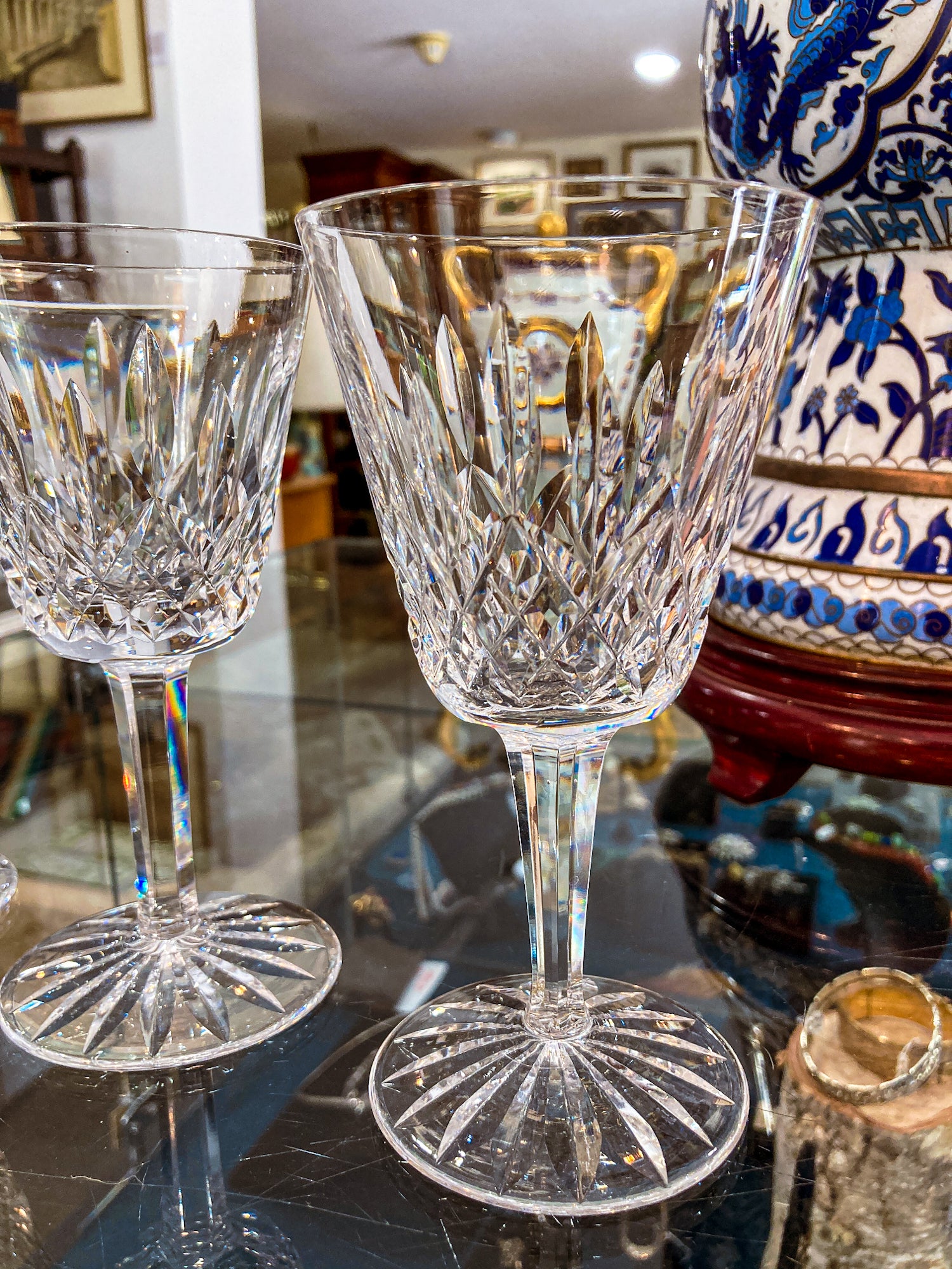 Set of Six Vintage Waterford Clear Crystal Lismore Stemmed Wine Glasses