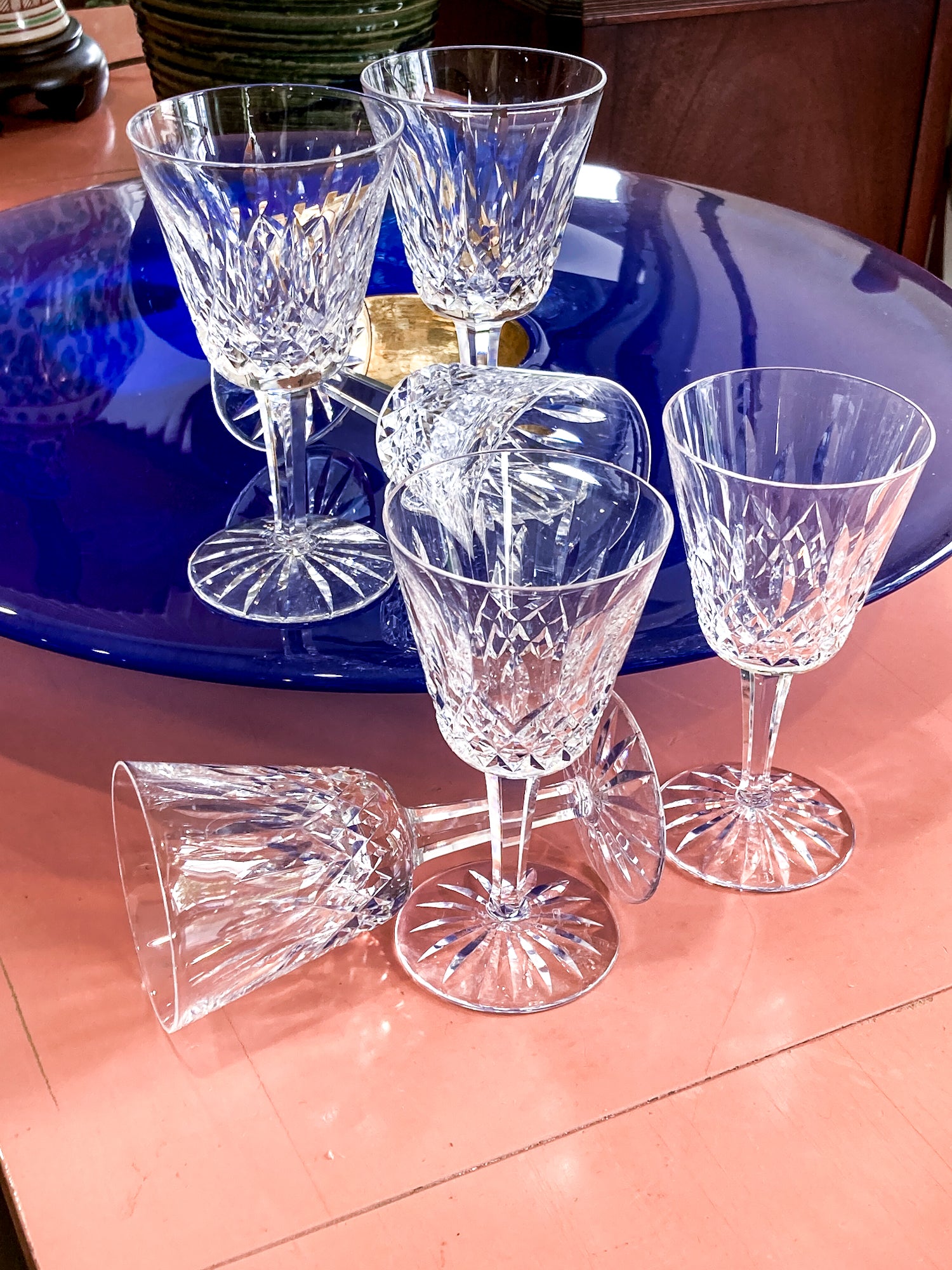 Set of Six Vintage Waterford Clear Crystal Lismore Stemmed Wine Glasses